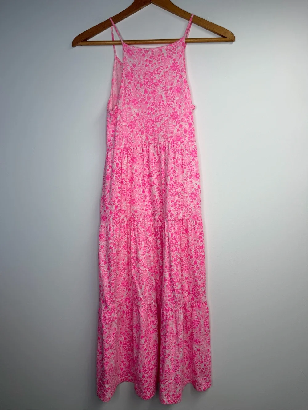 Lilly Pulitzer Bright Pink Floral Harleigh Tiered Maxi Dress Large 8-10
